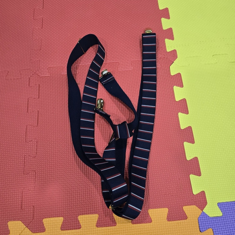 Men's Adjustable X-Back Suspenders - Navy Blue with Red & White Stripes -... - Picture 7 of 7